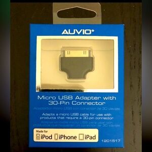 Auvio Micro USB to 30-Pin Connector Adapters for iPod, iPhone, iPad. See list.